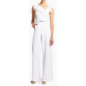 Black Halo Jackie Asymmetric Belted Jumpsuit White Size 12 NEW